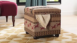 ACG Green Group, Inc. Equestrian Upholstered Storage Ottoman, Multicolored, , rollover