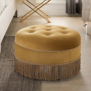 ACG Green Group, Inc. Tufted Decorative Round Ottoman, Gold, rollover