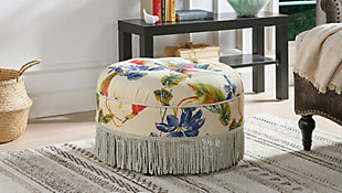 ACG Green Group, Inc. Tufted Decorative Round Ottoman, Off White, rollover