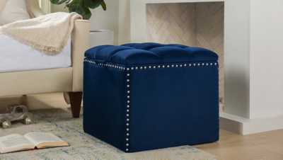 ACG Green Group, Inc. Storage Ottoman Nailhead Accent Trim, Navy Blue, rollover