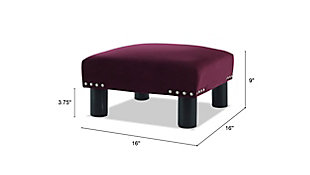 The Jules Footstool Collection by Jennifer Taylor Home is the perfect companion for lounging comfort in your home or office. This plush ottoman is accented with silver nail heads along each corner, and black feet to bring a chic accent anywhere it is used. This ottoman ideal choice for the bedside, home office desk, or other seating areas - wherever you might need a little step or foot rest for ergonomic comfort. Available in a variety of inspired prints and colors, the Jules can complement any decor in your home.Bench-made home furnishing products carefully hand built by experienced craftsmen and women | A sturdy frame of kiln-dried solid hardwood and 11-layer plywood for strength and support that will last | Upholstered in high-quality fabric atop premium high-density flame-retardant foam for a luxurious medium firm feel | Hand-applied iron nailhead accents with satin silver finish | Petite 9 inch height is perfectly ergonomic as a plush footrest | For use anywhere in the home including with accent chairs, armchairs, and home office desk chairs