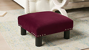 The Jules Footstool Collection by Jennifer Taylor Home is the perfect companion for lounging comfort in your home or office. This plush ottoman is accented with silver nail heads along each corner, and black feet to bring a chic accent anywhere it is used. This ottoman ideal choice for the bedside, home office desk, or other seating areas - wherever you might need a little step or foot rest for ergonomic comfort. Available in a variety of inspired prints and colors, the Jules can complement any decor in your home.Bench-made home furnishing products carefully hand built by experienced craftsmen and women | A sturdy frame of kiln-dried solid hardwood and 11-layer plywood for strength and support that will last | Upholstered in high-quality fabric atop premium high-density flame-retardant foam for a luxurious medium firm feel | Hand-applied iron nailhead accents with satin silver finish | Petite 9 inch height is perfectly ergonomic as a plush footrest | For use anywhere in the home including with accent chairs, armchairs, and home office desk chairs
