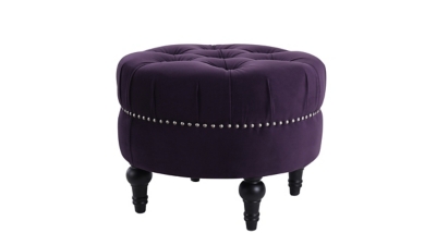 ACG Green Group, Inc. Tufted Round Ottoman with Nailhead Accents, Purple, large