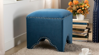 ACG Green Group, Inc. Art Deco Nailhead Ottoman, Teal Blue, rollover