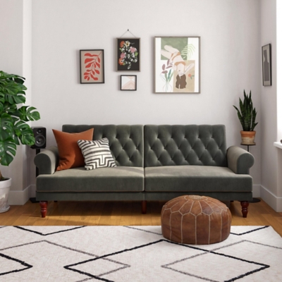 Novogratz Upholstered Velvet Cassidy Convertible Couch, Gray, large