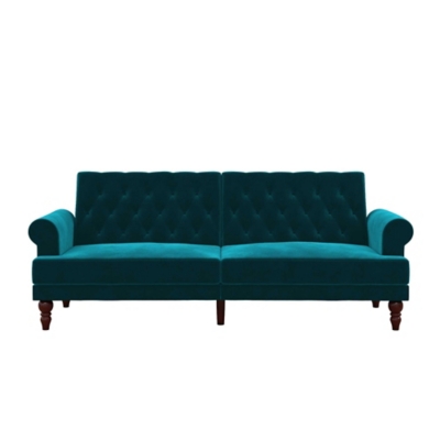 Novogratz Upholstered Velvet Cassidy Convertible Couch, Green, large