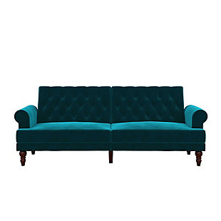 Novogratz Upholstered Velvet Cassidy Convertible Couch, Green, large