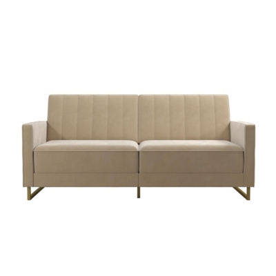 Novogratz Skylar Velvet Coil Futon, Ivory, large