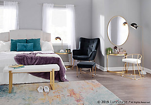 Add a luxurious touch of glam to your seating area with the cozy Izzy Lounge Chair and Ottoman Set by LumiSource. This set features modern gold metal legs that support a soft velvet upholstered seat with subtle pleated accents. Available in a variety of colors and materials, choose the one that fits your space best.Glam/contemporary styling | Modern velvet upholstery | Pleated backrest | Sleek metal legs | Includes 1 chair and 1 ottoman