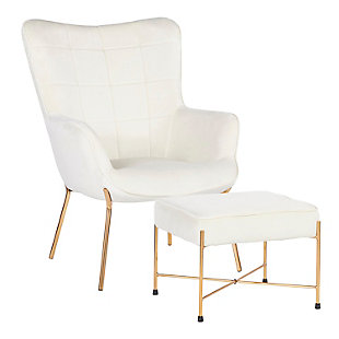LumiSource Izzy Lounge Chair and Ottoman Set, Gold/Cream, rollover