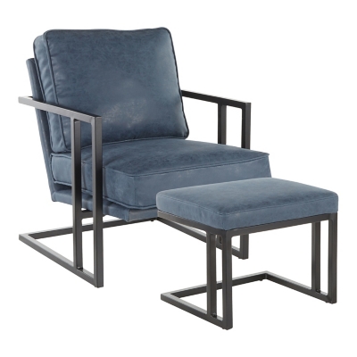 LumiSource Roman Lounge Chair and Ottoman, Black/Blue, rollover