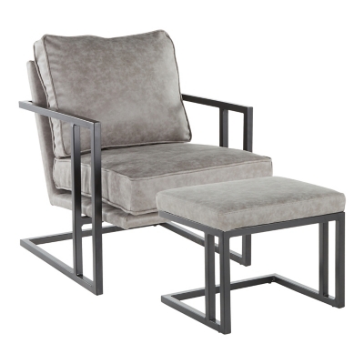 LumiSource Roman Lounge Chair and Ottoman, Black/Gray, large