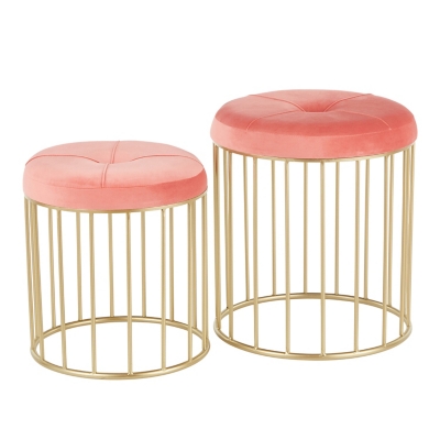 LumiSource Canary Nesting Ottoman Set, Gold/Pink, large