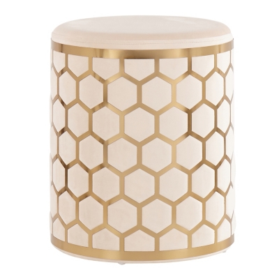 LumiSource Honeycomb Ottoman, Gold/Cream, large