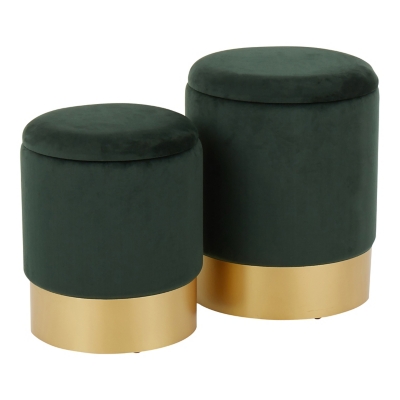 LumiSource Marla Nesting Ottoman Set, Gold/Green, rollover