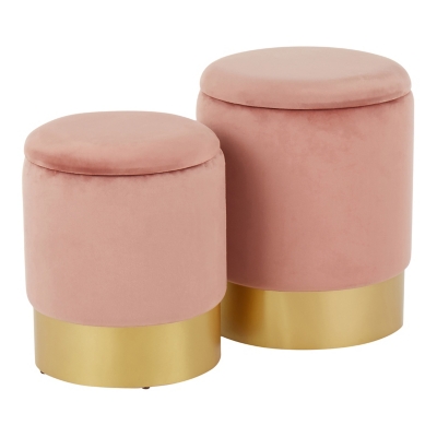 LumiSource Marla Nesting Ottoman Set, Gold/Pink, rollover