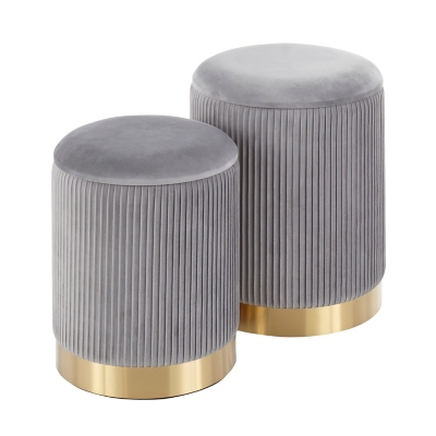 LumiSource Marla Nesting Pleated Ottoman Set, Gold/Gray, large