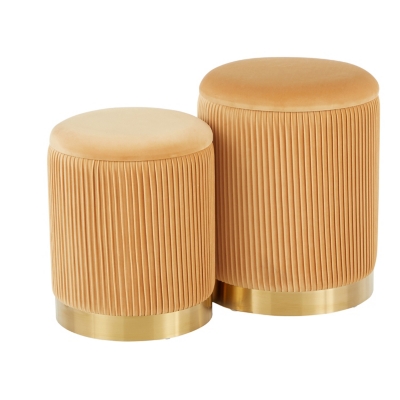 LumiSource Marla Nesting Pleated Ottoman Set, Gold/Orange, rollover