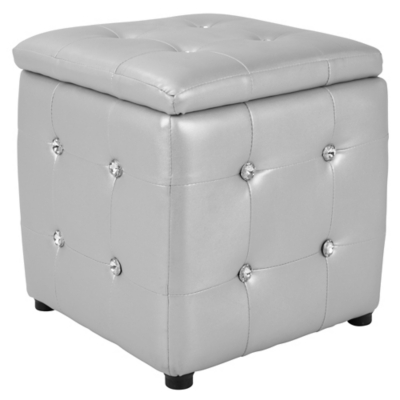 LumiSource Pouf Square Ottoman, Silver, rollover