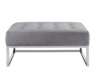 TOV Nova Gray Velvet Ottoman, Gray, large