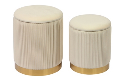 TOV Channeled Cream Velvet Storage Ottomans (Set of 2), Cream, large