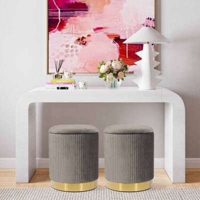 TOV Zoe Gray Velvet Storage Ottoman, Gray, rollover