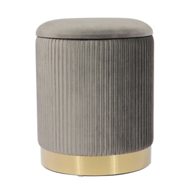TOV Zoe Gray Velvet Storage Ottoman, Gray, large