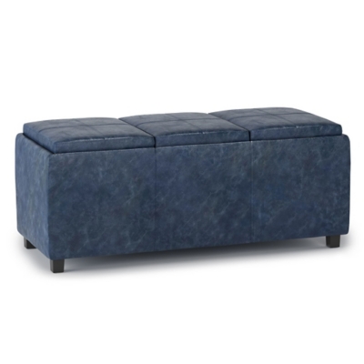 Simpli Home Avalon 42" Wide Contemporary Rectangle Storage Ottoman, Blue, large