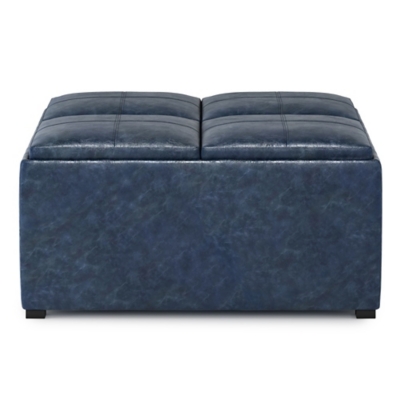 Simpli Home Avalon 35" Wide Contemporary Square Coffee Table Storage Ottoman, Blue, large