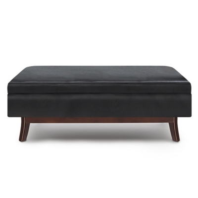 Simpli Home Owen 48" Wide Mid Century Modern Rectangle Rectangular Storage Ottoman, Black, large
