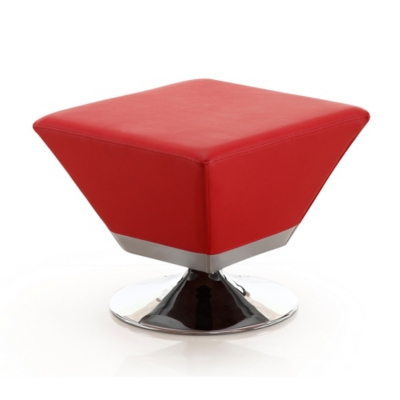 Manhattan Comfort Diamond Swivel Ottoman with Polished Chrome Base, Red/Chrome, rollover