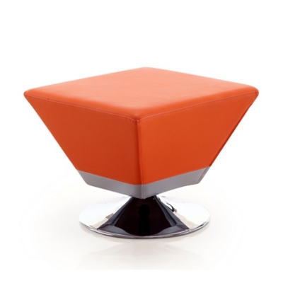 Manhattan Comfort Diamond Swivel Ottoman with Polished Chrome Base, Orange/Chrome, rollover