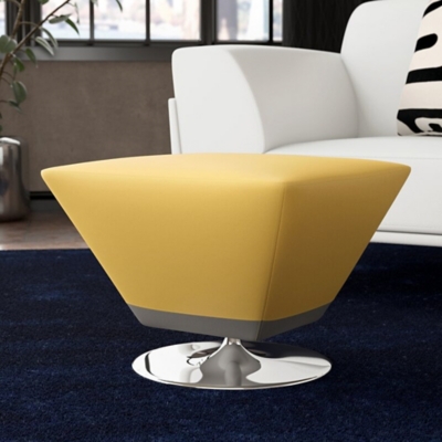 Manhattan Comfort Diamond Swivel Ottoman with Polished Chrome Base, Yellow/Chrome, rollover