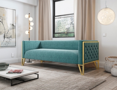 Manhattan Comfort Vector Sofa, Ocean Blue/Gold, rollover