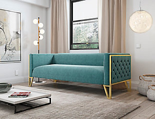 Manhattan Comfort Vector Sofa, Ocean Blue/Gold, rollover