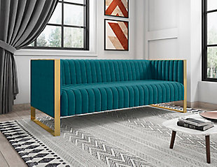 Manhattan Comfort Trillium Sofa, Aqua Blue/Rose Gold, rollover