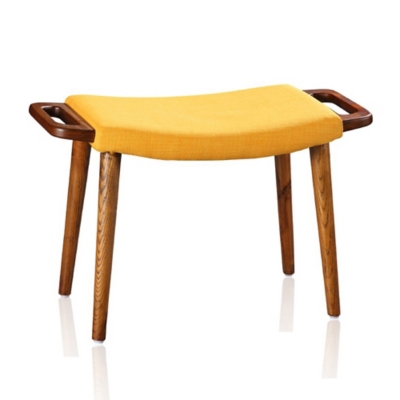 Manhattan Comfort Geta Ottoman with Antique Walnut Legs, Yellow/Walnut, rollover