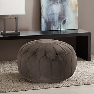 This ottoman pouf makes a comfy, casual statement in any room. Filled with polystyrene beads, the round accent piece is soft and comfortable. Its distinctive stitching pattern adds charming Moroccan style to your existing decor.Made of polyester | Polystyrene bead filling | Weight capacity 300 pounds | No assembly required | Imported