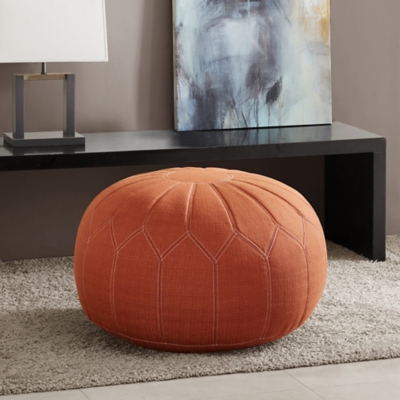 Madison Park Round Pouf Ottoman, Orange, rollover