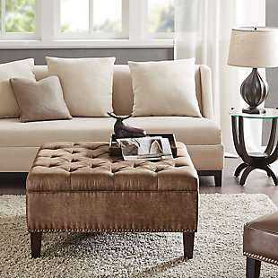 Madison Park Square Tufted Cocktail Ottoman, Brown, rollover