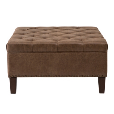 Madison Park Square Tufted Cocktail Ottoman, Brown, large