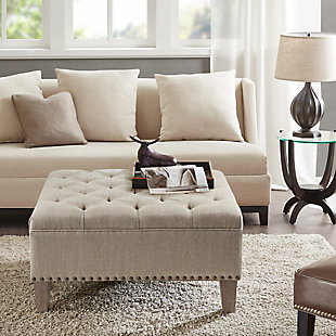 Madison Park Square Tufted Cocktail Ottoman, Taupe, rollover