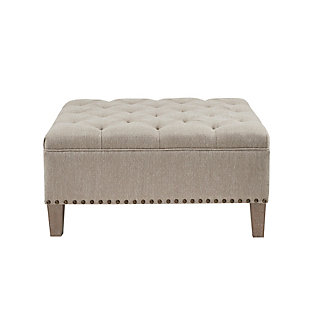 Madison Park Square Tufted Cocktail Ottoman, Taupe, large