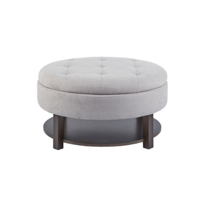 Madison Park Round Tufted Storage Ottoman, Light Gray, large