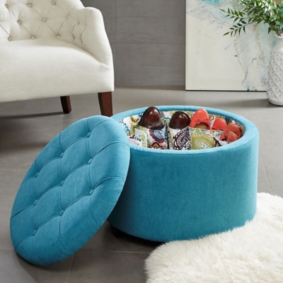 Madison Park Round Ottoman with Shoe Holder Insert, Blue, rollover