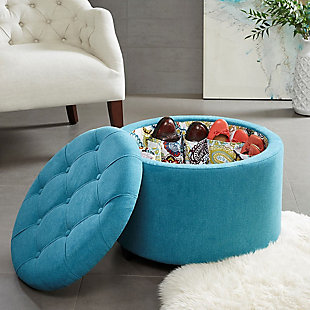 Madison Park Round Ottoman with Shoe Holder Insert, Blue, rollover