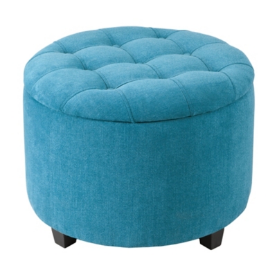 Madison Park Round Ottoman with Shoe Holder Insert, Blue, large