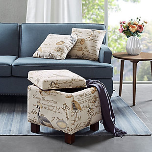 Madison Park Square Storage Ottoman with Pillows, Ivory, rollover