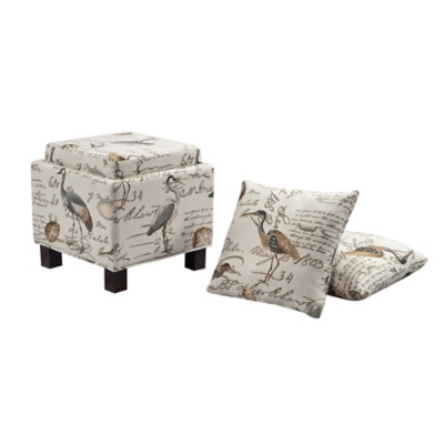 Madison Park Square Storage Ottoman with Pillows, Ivory, large