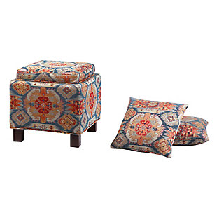 Madison Park Square Storage Ottoman with Pillows, Red, large